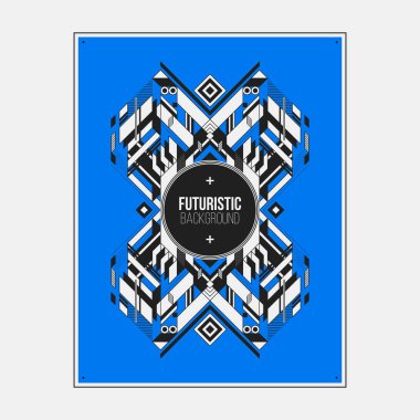 Poster/Baskı tasarım şablonu ile simetrik soyut öğe renkli arka plan üzerinde.