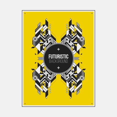 Poster/Baskı tasarım şablonu ile simetrik soyut öğe renkli arka plan üzerinde.