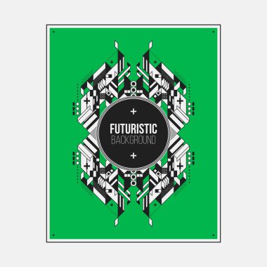 Poster/Baskı tasarım şablonu ile simetrik soyut öğe renkli arka plan üzerinde.