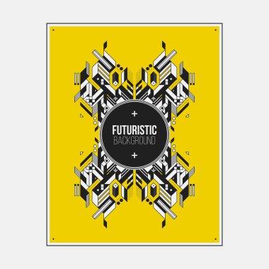 Poster/Baskı tasarım şablonu ile simetrik soyut öğe renkli arka plan üzerinde.