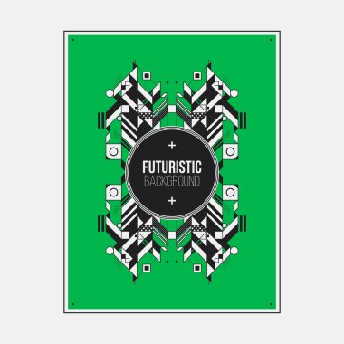 Poster/Baskı tasarım şablonu ile simetrik soyut öğe renkli arka plan üzerinde.