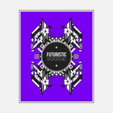 Poster/Baskı tasarım şablonu ile simetrik soyut öğe renkli arka plan üzerinde.