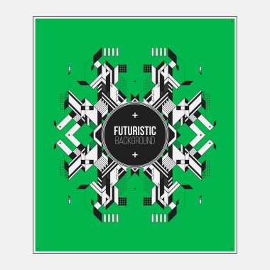 Poster/Baskı tasarım şablonu ile simetrik soyut öğe renkli arka plan üzerinde.