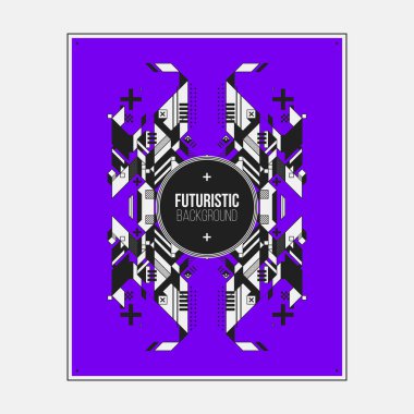 Poster/Baskı tasarım şablonu ile simetrik soyut öğe renkli arka plan üzerinde.