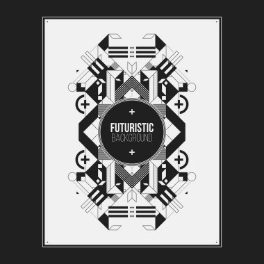 Poster/Baskı tasarım şablonu simetrik soyut öğe üzerinde beyaz arka plan ile. Kitap ve dergi kapakları için yararlı.