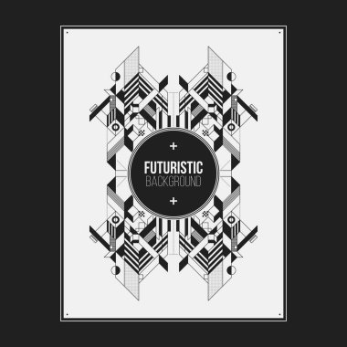 Poster/Baskı tasarım şablonu simetrik soyut öğe üzerinde beyaz arka plan ile. Kitap ve dergi kapakları için yararlı.