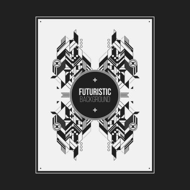 Poster/Baskı tasarım şablonu simetrik soyut öğe üzerinde beyaz arka plan ile. Kitap ve dergi kapakları için yararlı.