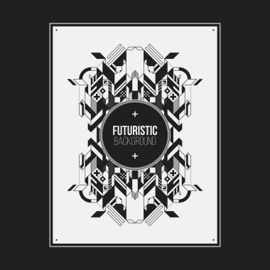 Poster/Baskı tasarım şablonu simetrik soyut öğe üzerinde beyaz arka plan ile. Kitap ve dergi kapakları için yararlı.