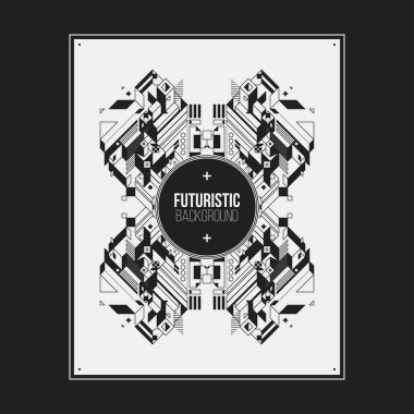 Poster/Baskı tasarım şablonu simetrik soyut öğe üzerinde beyaz arka plan ile. Kitap ve dergi kapakları için yararlı.