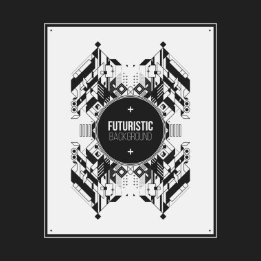 Poster/Baskı tasarım şablonu simetrik soyut öğe üzerinde beyaz arka plan ile. Kitap ve dergi kapakları için yararlı.