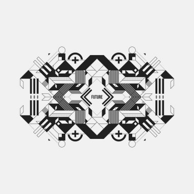 Beyaz arka plan üzerinde fütüristik simetrik tasarım öğesi. Posterler ve baskılar için yararlı.