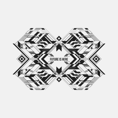 Beyaz arka plan üzerinde fütüristik simetrik tasarım öğesi. Posterler ve baskılar için yararlı.