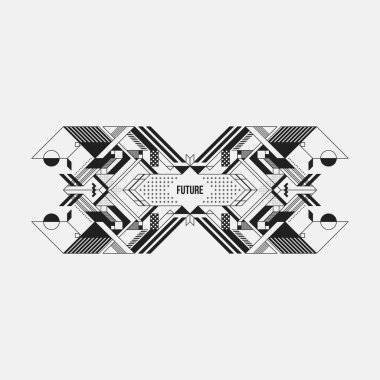 Beyaz arka plan üzerinde fütüristik simetrik tasarım öğesi. Posterler ve baskılar için yararlı.