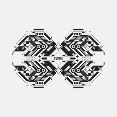 Beyaz arka plan üzerinde fütüristik simetrik tasarım öğesi. Posterler ve baskılar için yararlı.