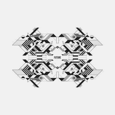Beyaz arka plan üzerinde fütüristik simetrik tasarım öğesi. Posterler ve baskılar için yararlı.