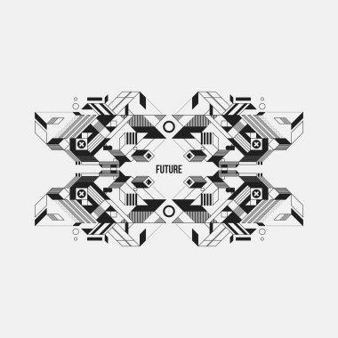 Beyaz arka plan üzerinde fütüristik simetrik tasarım öğesi. Posterler ve baskılar için yararlı.