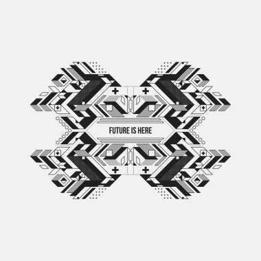 Beyaz arka plan üzerinde fütüristik simetrik tasarım öğesi. Posterler ve baskılar için yararlı.