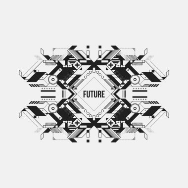 Beyaz arka plan üzerinde fütüristik simetrik tasarım öğesi. Posterler ve baskılar için yararlı.