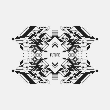 Beyaz arka plan üzerinde fütüristik simetrik tasarım öğesi. Posterler ve baskılar için yararlı.