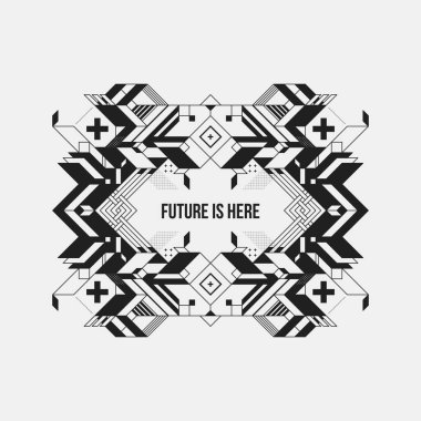 Beyaz arka plan üzerinde fütüristik simetrik tasarım öğesi. Posterler ve baskılar için yararlı.