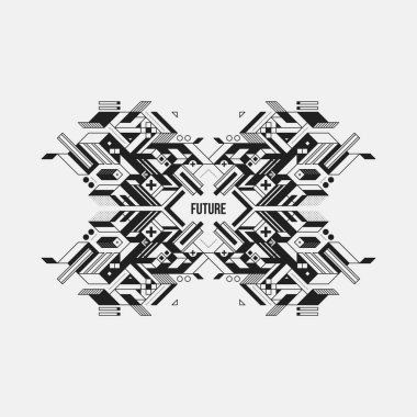 Beyaz arka plan üzerinde fütüristik simetrik tasarım öğesi. Posterler ve baskılar için yararlı.