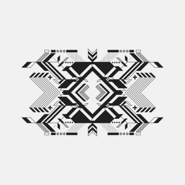 Beyaz arka plan üzerinde fütüristik simetrik tasarım öğesi. Posterler ve baskılar için yararlı.