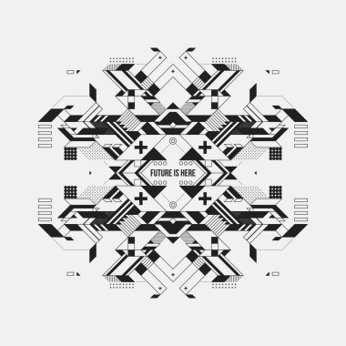 Beyaz arka plan üzerinde fütüristik simetrik tasarım öğesi. Posterler ve baskılar için yararlı.
