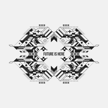 Beyaz arka plan üzerinde fütüristik simetrik tasarım öğesi. Posterler ve baskılar için yararlı.