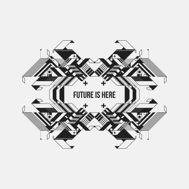 Beyaz arka plan üzerinde fütüristik simetrik tasarım öğesi. Posterler ve baskılar için yararlı.