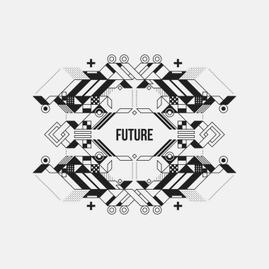 Beyaz arka plan üzerinde fütüristik simetrik tasarım öğesi. Posterler ve baskılar için yararlı.