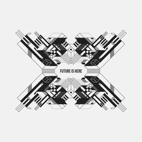 Beyaz arka plan üzerinde fütüristik simetrik tasarım öğesi. Posterler ve baskılar için yararlı.