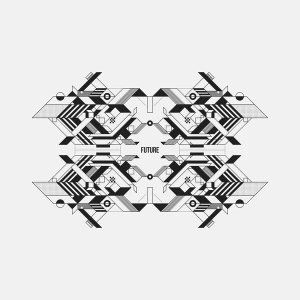 Beyaz arka plan üzerinde fütüristik simetrik tasarım öğesi. Posterler ve baskılar için yararlı.