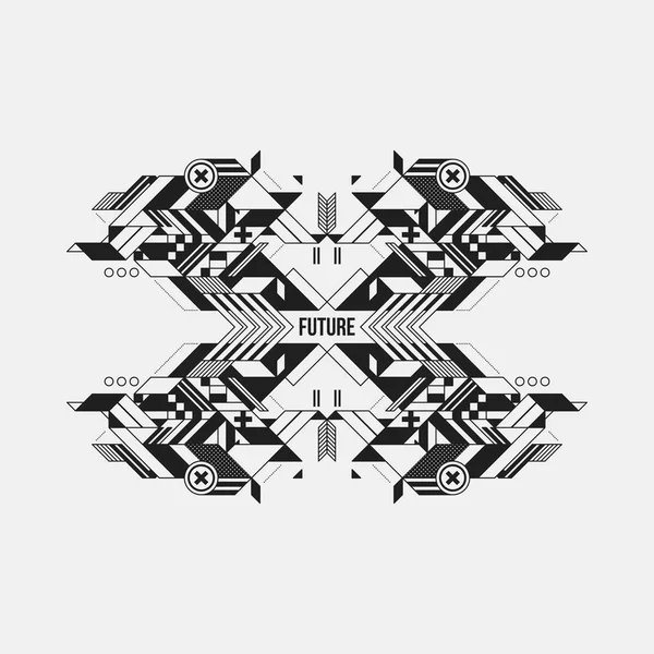 Beyaz arka plan üzerinde fütüristik simetrik tasarım öğesi. Posterler ve baskılar için yararlı.