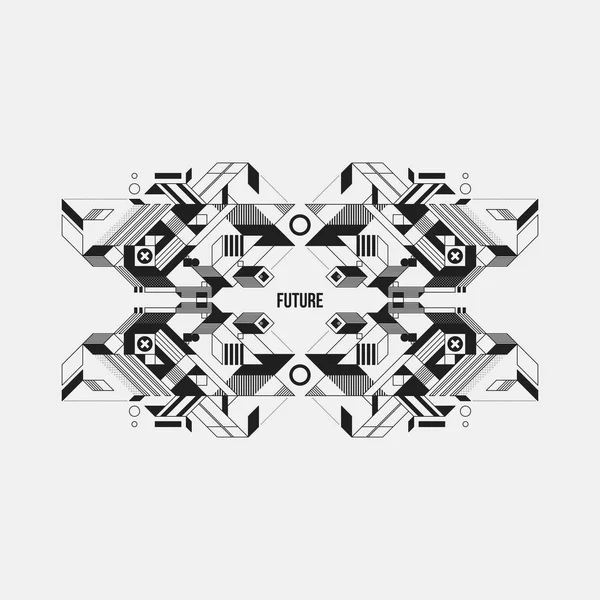 Beyaz arka plan üzerinde fütüristik simetrik tasarım öğesi. Posterler ve baskılar için yararlı.