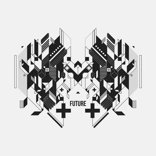 Beyaz arka plan üzerinde fütüristik simetrik tasarım öğesi. Posterler ve baskılar için yararlı.