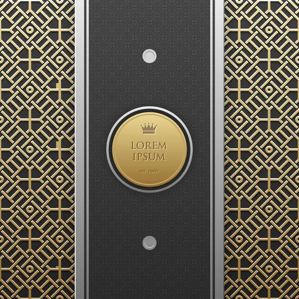 Verticale banner sjabloon op gouden metallic achtergrond met naadloze geometrische patroon. Elegante luxe stijl. — Stockvector