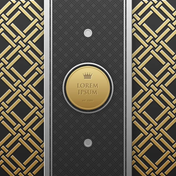 Verticale banner sjabloon op gouden metallic achtergrond met naadloze geometrische patroon. Elegante luxe stijl. — Stockvector