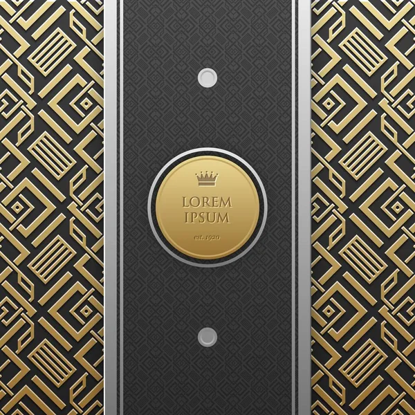 Verticale banner sjabloon op gouden metallic achtergrond met naadloze geometrische patroon. Elegante luxe stijl. — Stockvector