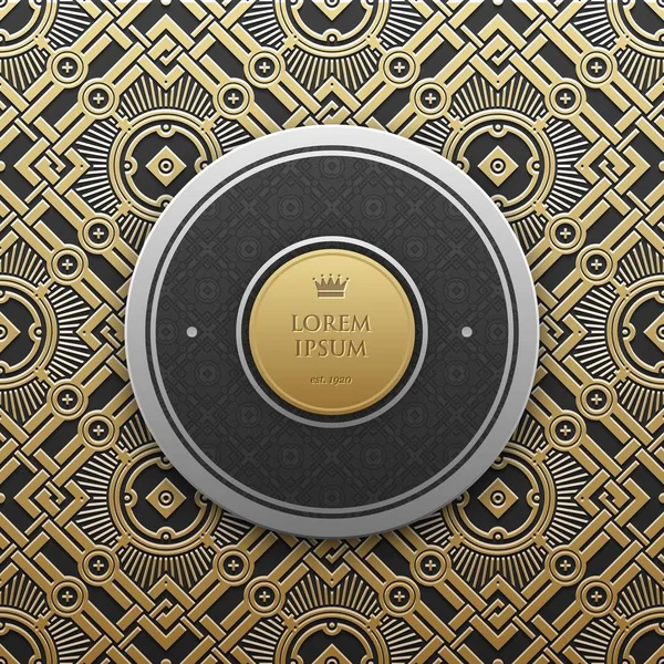 Ronde tekst sjabloon voor spandoek op gouden metallic achtergrond met naadloze geometrische patroon. Elegante luxe stijl. — Stockvector