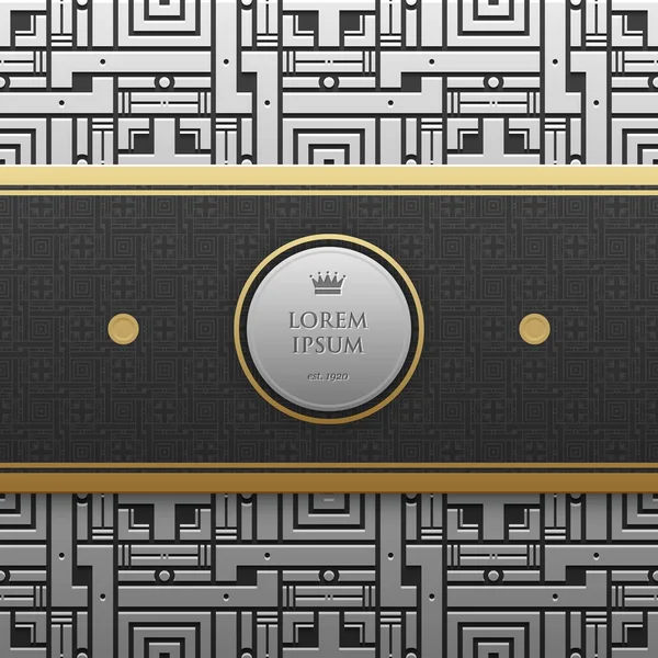 Modèle de bannière horizontale sur fond métallique argent / platine avec motif géométrique sans couture. Style de luxe élégant . — Image vectorielle