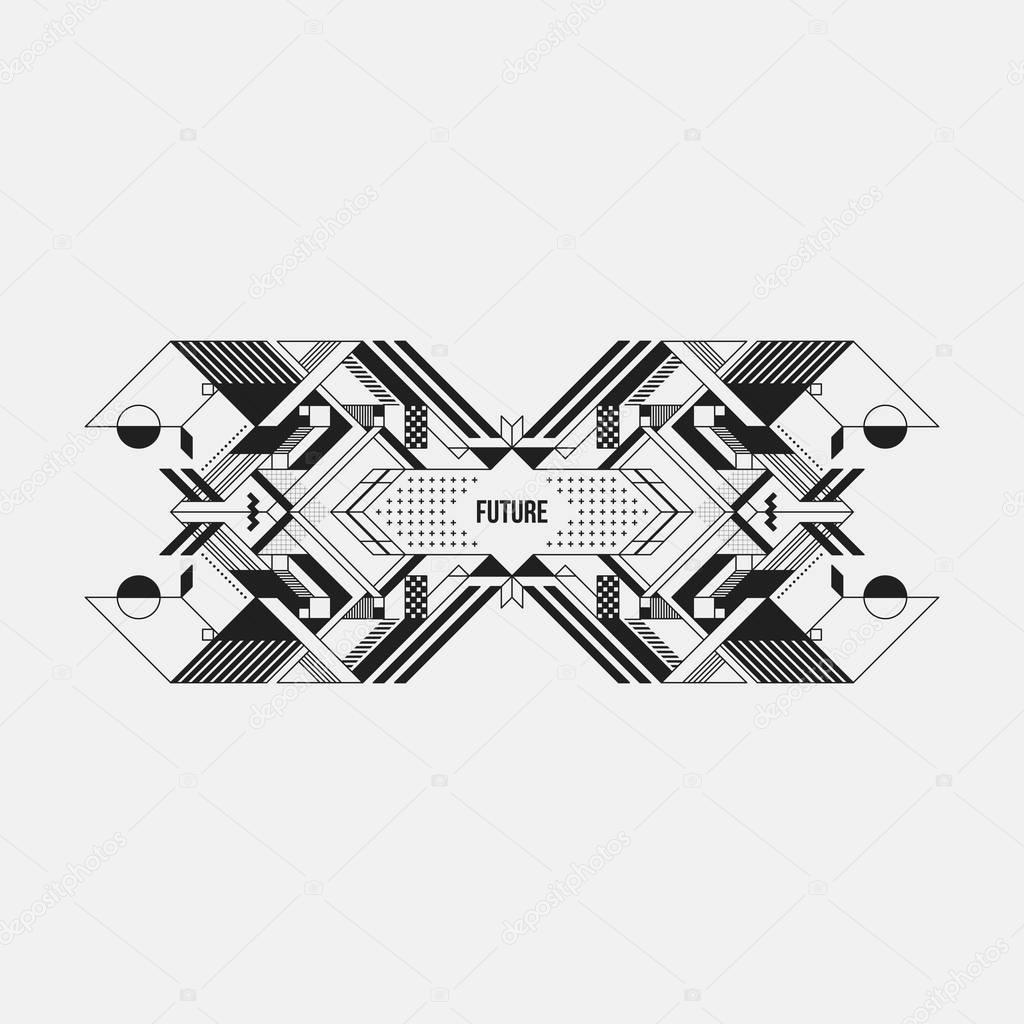 Futuristic symmetric design element on white background. Useful for prints and posters.