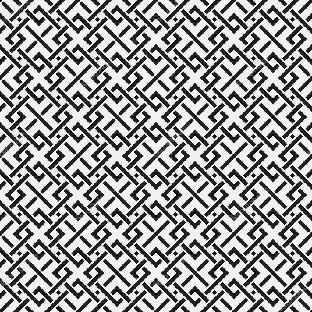 Monochrome seamless pattern with geometric elements. Useful for web background, textile, wrapping.