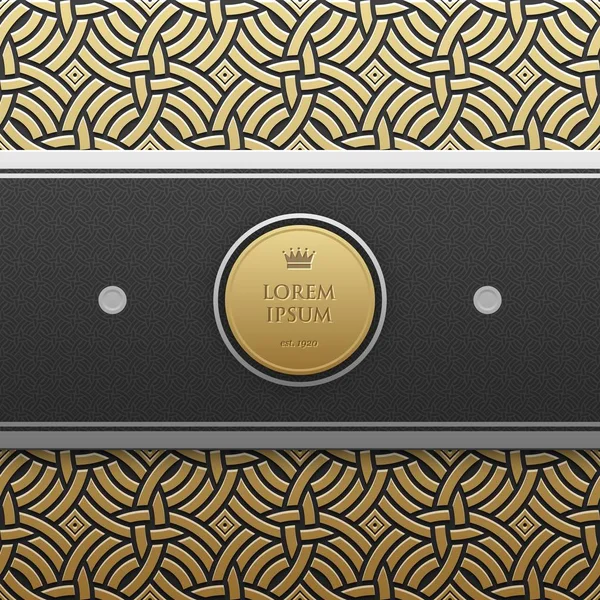 Horizontale banner sjabloon op gouden metallic achtergrond met naadloze geometrische patroon. Elegante luxe stijl. — Stockvector