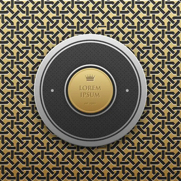 Ronde tekst sjabloon voor spandoek op gouden metallic achtergrond met naadloze geometrische patroon. Elegante luxe stijl. — Stockvector