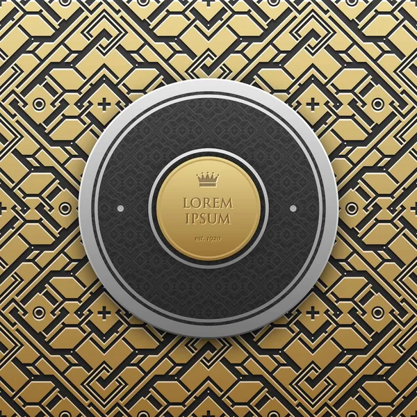 Ronde tekst sjabloon voor spandoek op gouden metallic achtergrond met naadloze geometrische patroon. Elegante luxe stijl. — Stockvector