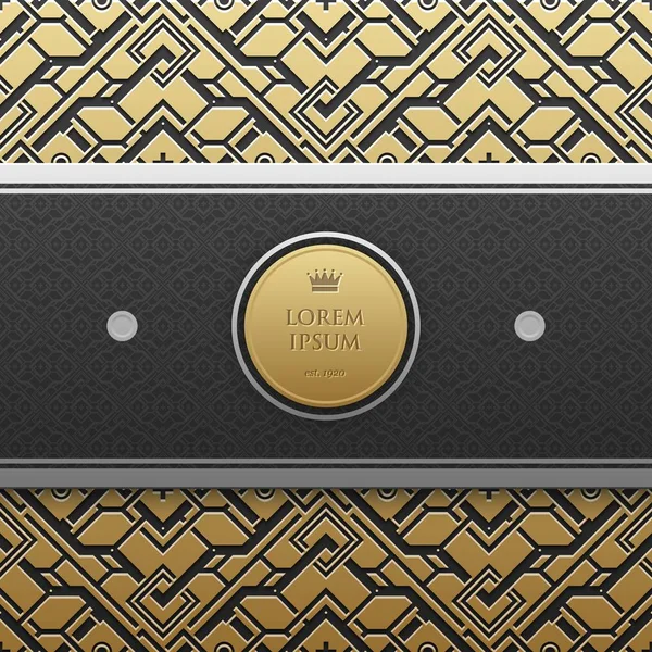 Horizontale banner sjabloon op gouden metallic achtergrond met naadloze geometrische patroon. Elegante luxe stijl. — Stockvector