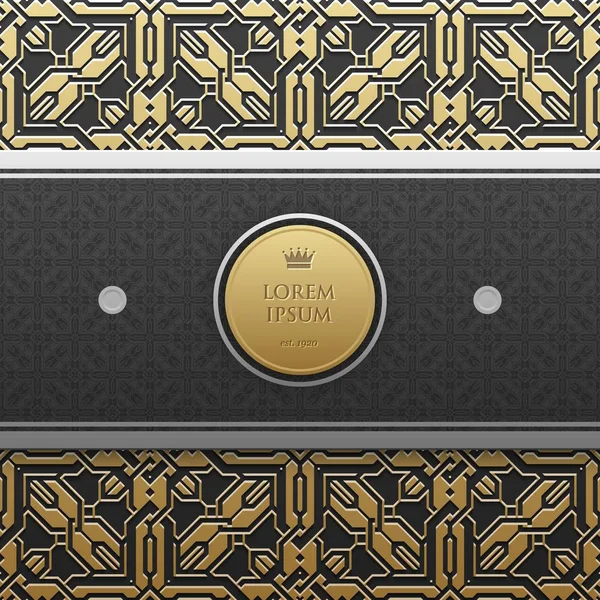 Horizontální banner šablona na zlaté kovové pozadí s bezproblémovou geometrickým vzorem. Elegantní luxusní styl. — Stockový vektor