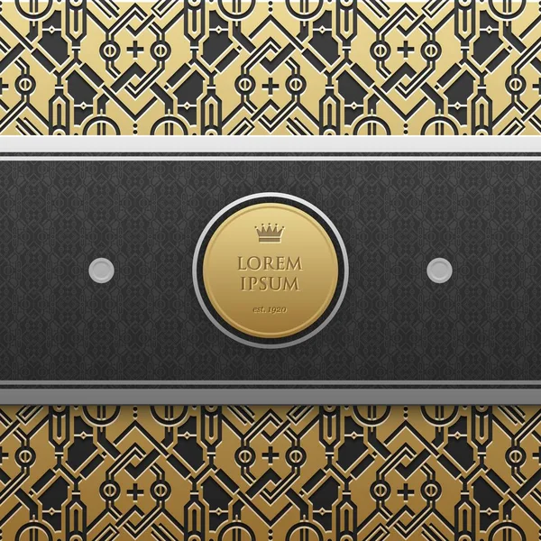 Horizontale banner sjabloon op gouden metallic achtergrond met naadloze geometrische patroon. Elegante luxe stijl. — Stockvector