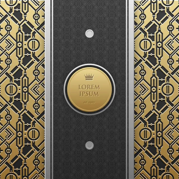 Verticale banner sjabloon op gouden metallic achtergrond met naadloze geometrische patroon. Elegante luxe stijl. — Stockvector