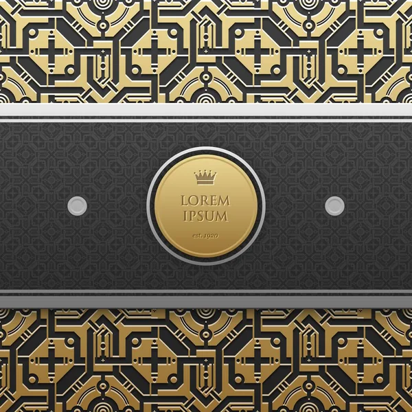 Horizontální banner šablona na zlaté kovové pozadí s bezproblémovou geometrickým vzorem. Elegantní luxusní styl. — Stockový vektor
